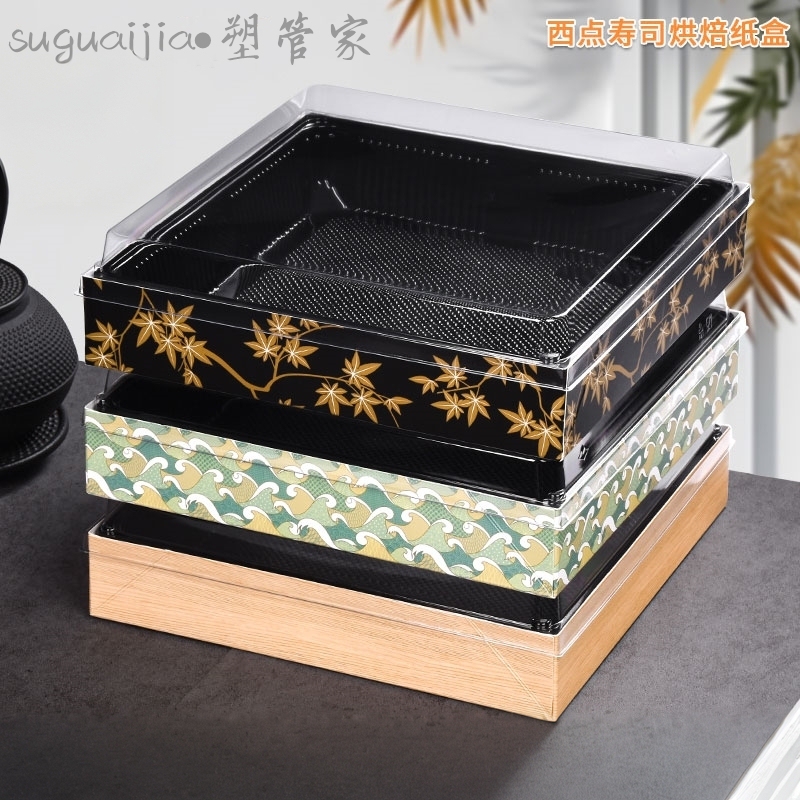 Disposable High-End Eco-Friendly Cardboard Wooden Dragon Sushi Box for Commercial Use in Japanese Cuisine, Food-Grade Fruit Platter