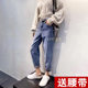 Thickened velvet jeans for women plus size winter blue gray stretch European carrot pants loose fat MM harem daddy pants