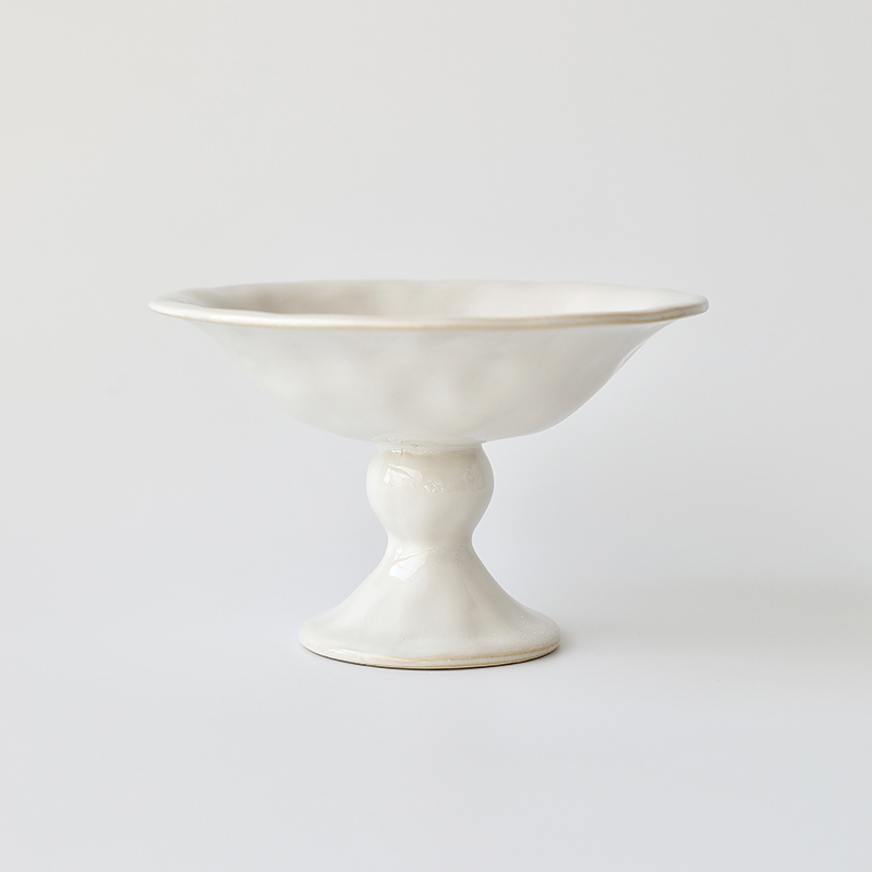 European-Style Tall Tea Mat Flower Arrangement Ceramic Flower Pot White High-Footed Zen Bathroom Moss Ball Bonsai Fern Flower Tray
