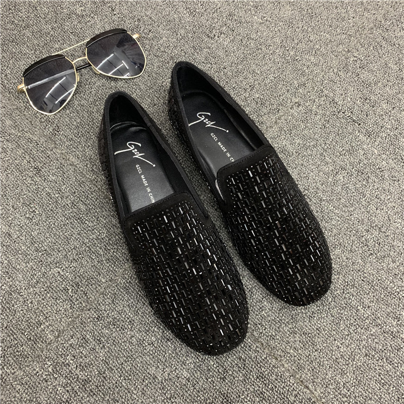 Yuppie Handsome Young Men's Shoes 2022 New Genuine Leather Full Water Drill Bean Shoes Men's Society Spirit Little Boy Lefoe Shoe Tide