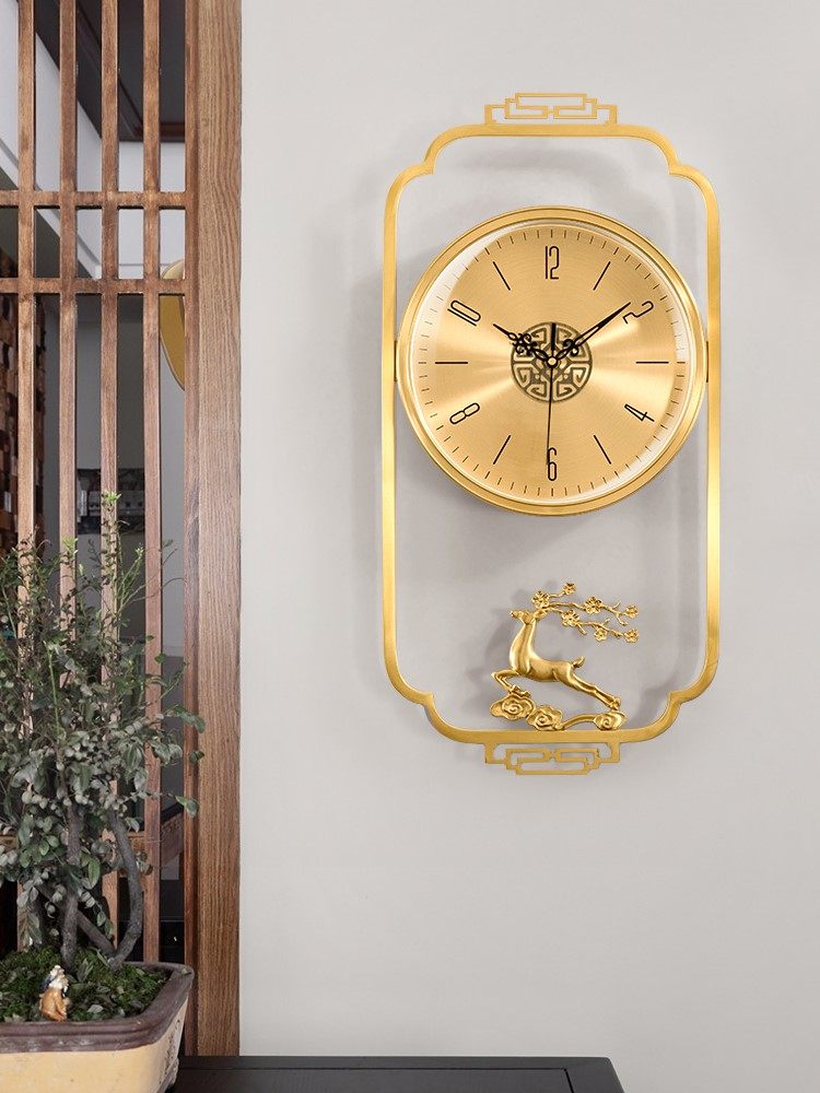 New Chinese Pure Copper Hanging Clock Living Room Home Fashion Light Extravagant Modern Clock Table Creativity Brief Hanging Wall Brass Hanging Watch