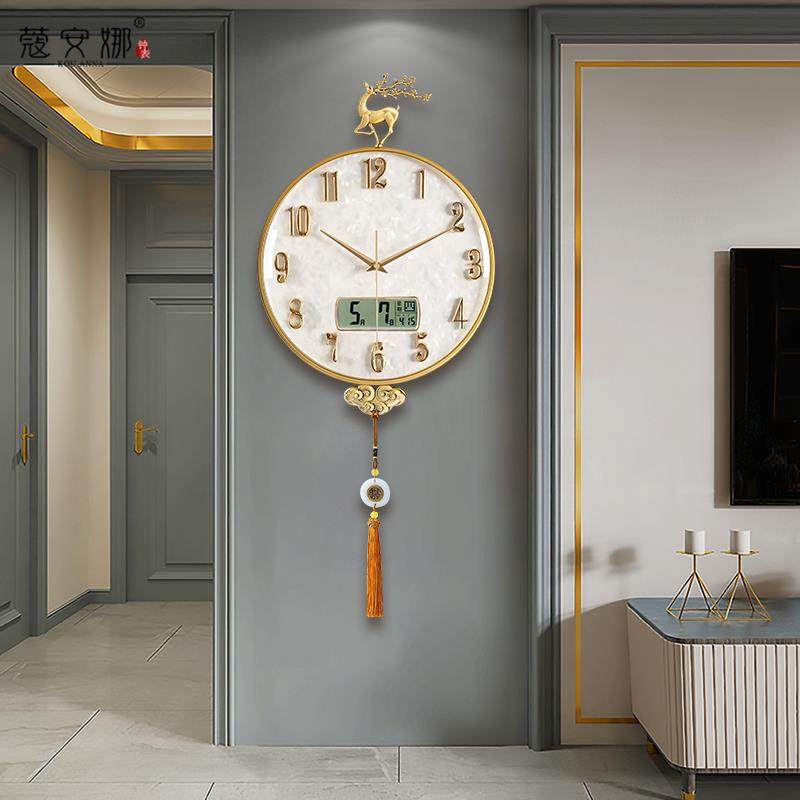 New Chinese hanging clock living room free of punch hanging wall clock table Home modern light extravagant creative calendar muted quartz clock