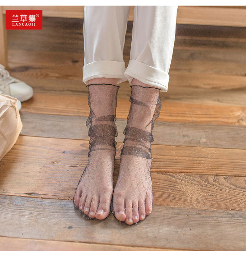 Bluegrass bộ sưu tập lưới sợi vớ nữ cảm giác vải tuyn openwork ren vớ mùa hè mỏng qua đống thịt vớ bạc hành vàng tất dài đến đầu gối