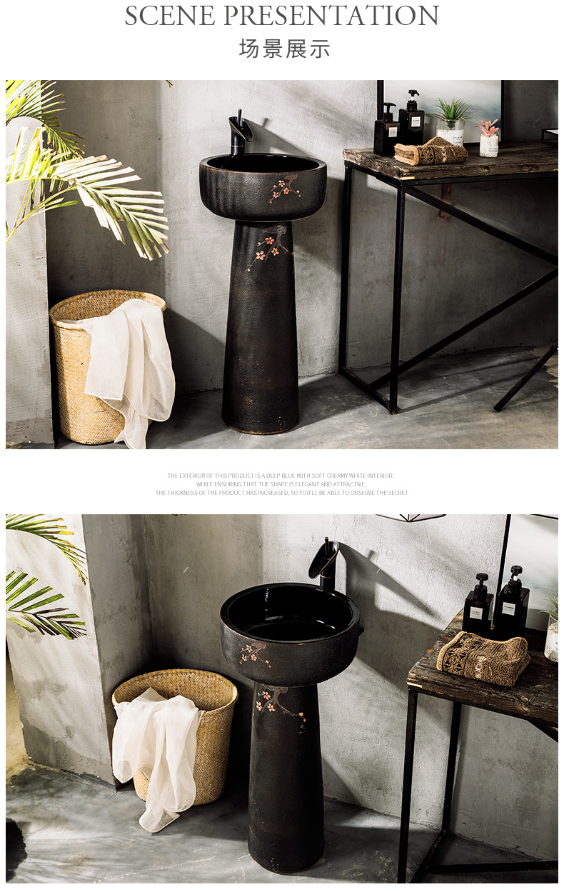 Ceramic column type lavatory sink basin one is suing courtyard floor type simple wash basin, small family