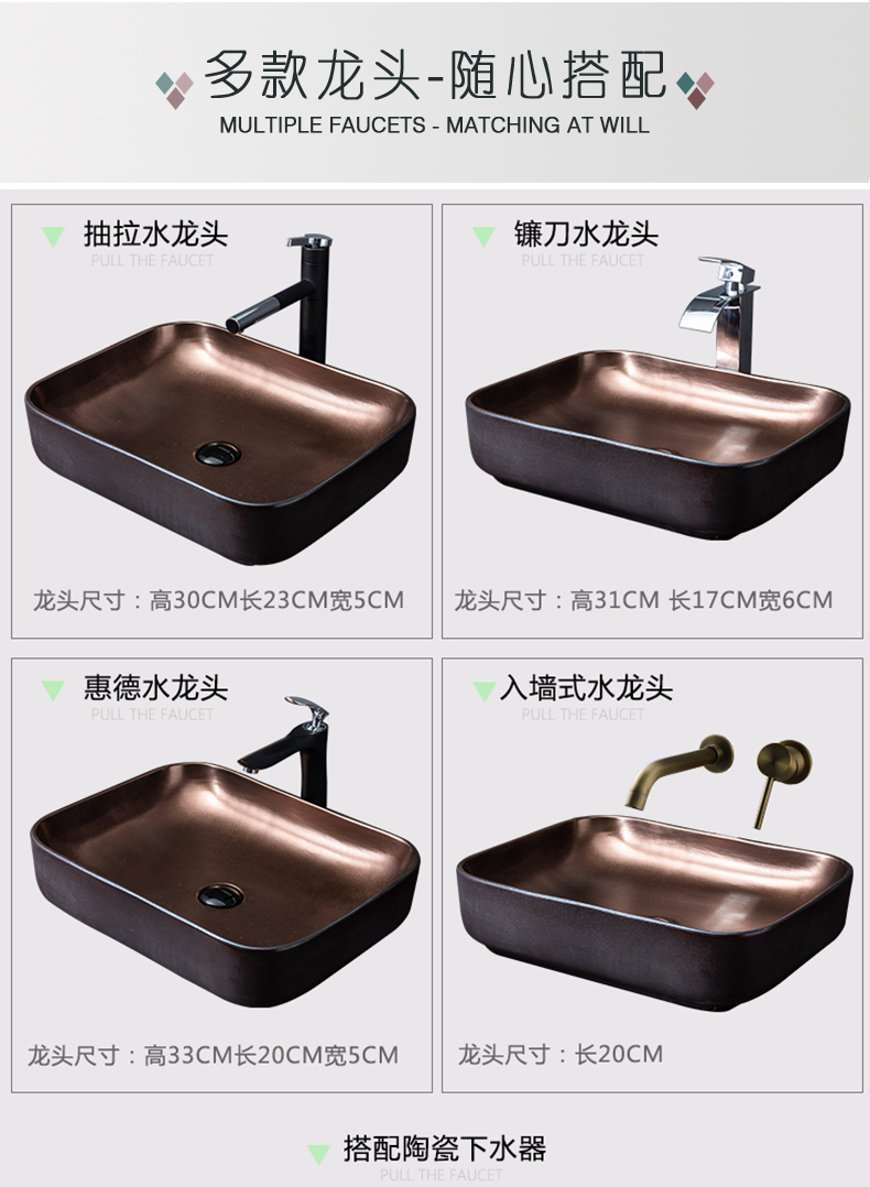 In gold, black art square toilet stage basin on its outside lavatory sink basin of single household ceramics