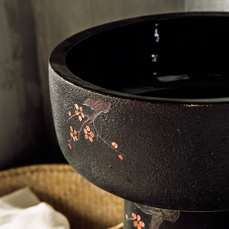 Ceramic column type lavatory sink basin one is suing courtyard floor type simple wash basin, small family