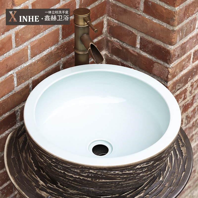 Pillar lavabo ceramics basin indoor toilet balcony ground basin integrated arts column basin of the pool that wash a face