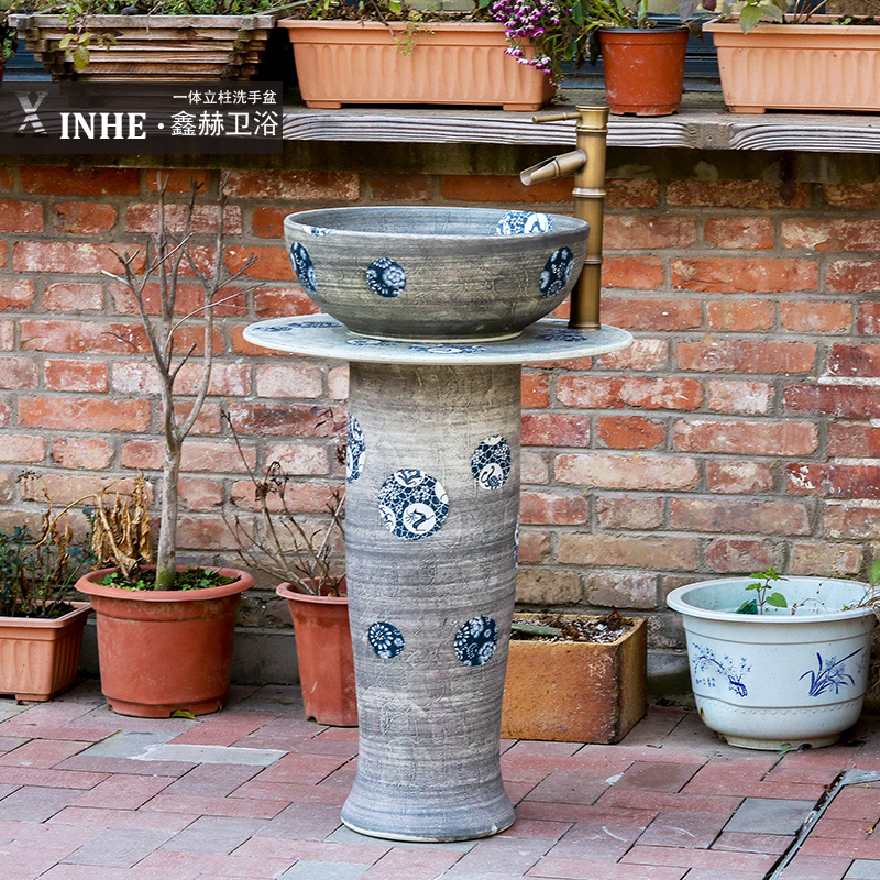 The sink ceramic basin bathroom balcony column column hand - made one floor column pool art for wash basin