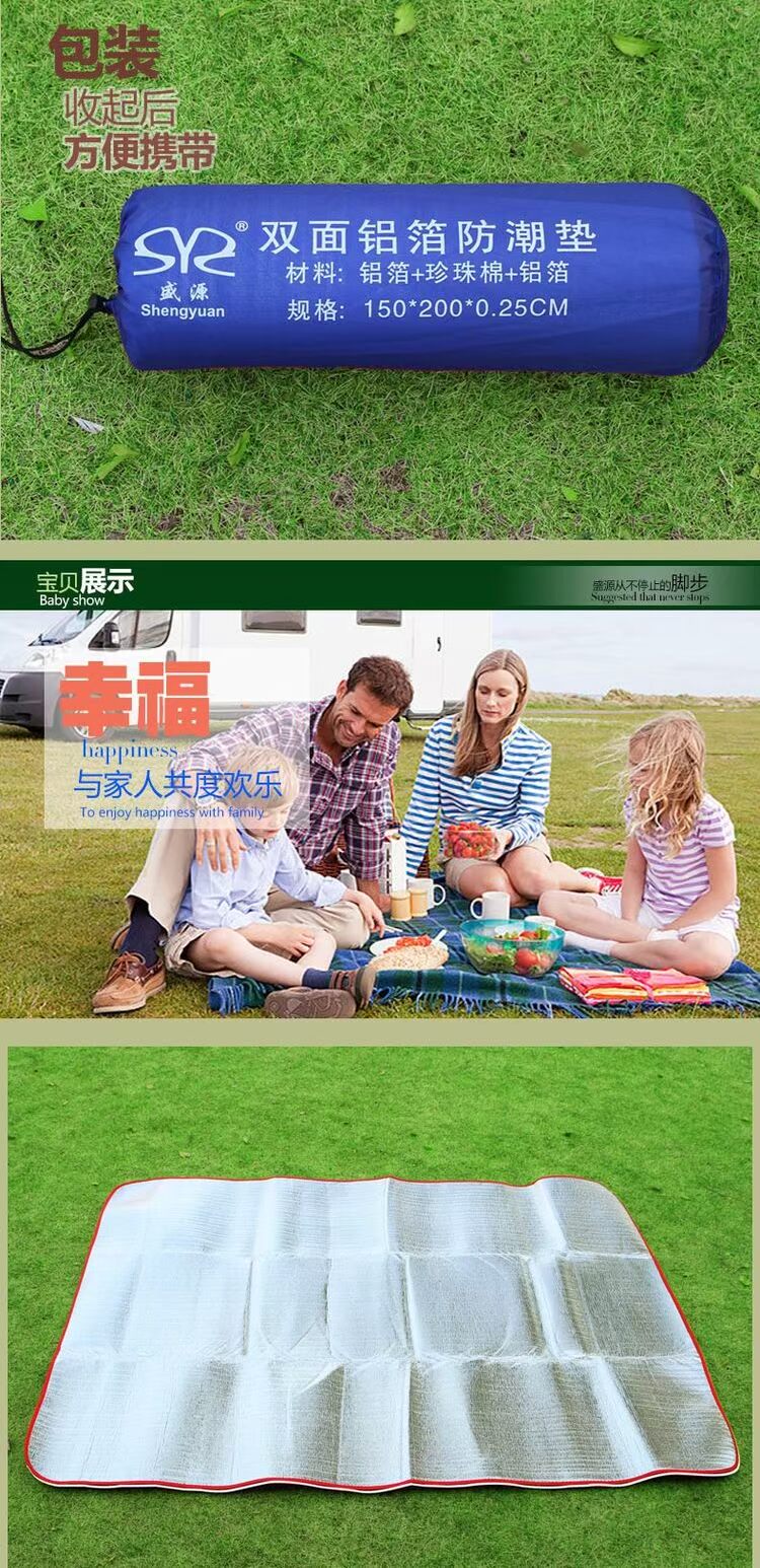 Cắm trại lều thảm lớn ngoài trời bãi biển dã ngoại vải đệm để tăng lá nhôm dày không thấm nước - Thảm chống ẩm / Mat / Gối thảm xốp lót sàn