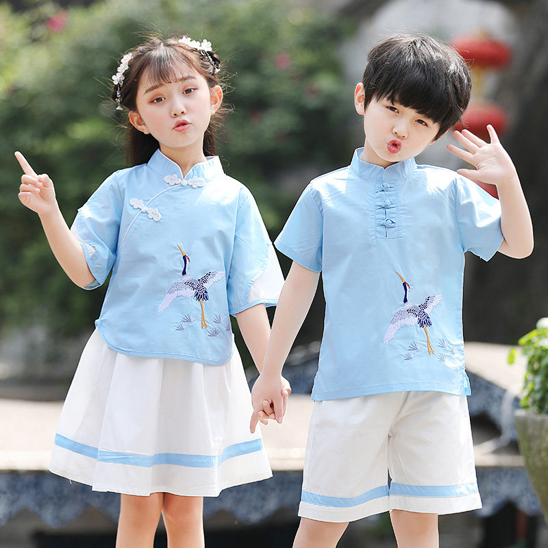 Kindergarten Garden Uniform Summer Clothing Hanfu Primary School Children School Uniform National Wind Children Class Clothes of the National Wind in the Graduation Suit