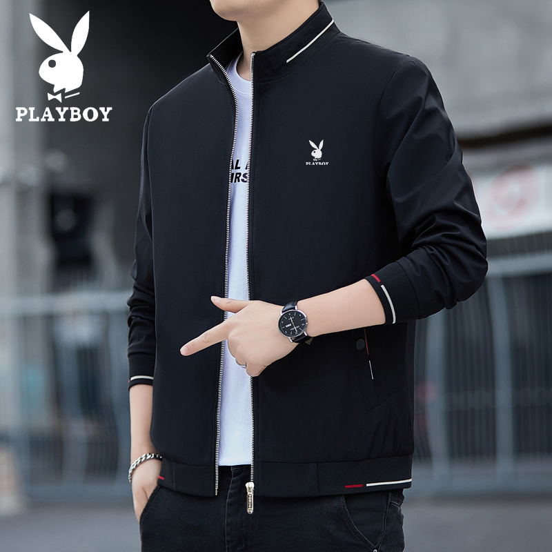 Playboy Men's Jacket 2026 New Trendy Spring and Autumn Stand Collar Jacket Business Casual Dad Style Top Clothing