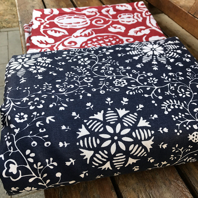 Retro China Wind Green Flower Porcelain Pure Cotton Thickened Canvas All Season Cloth Sofa Fabric Tablecu Cloth Curtain Fabric