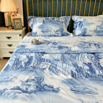 Chinese Classical Landscape Painting Summer Bamboo Fiber Bed products Three sets of large size bed sheets Sheets Smooth and Soft
