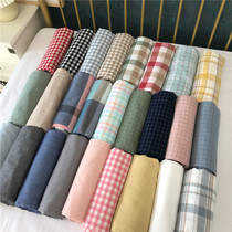 Japan-style all-cotton washed cotton three-four-piece set sheet pure cotton Single girls heart grid Dormitory quilt with single quilt cover soft