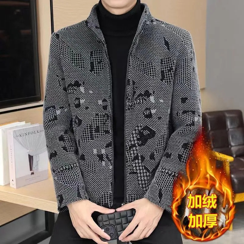 Yuanhao Mall Men's Fleece-Lined Jacket Autumn and Winter Thickened Coat Warm Woolen Overcoat 2024 New Men's Fashion