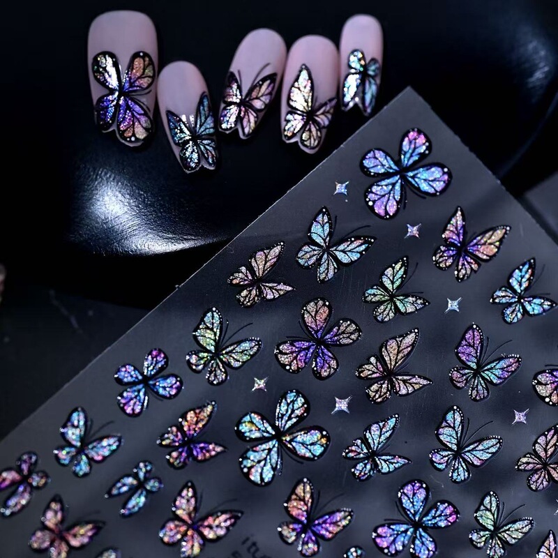Dk Butterfly Card High-Quality Stickers 591E Iridescent Butterfly Stickers Nail Art Stickers 3D Light Effect D Butterfly Stickers