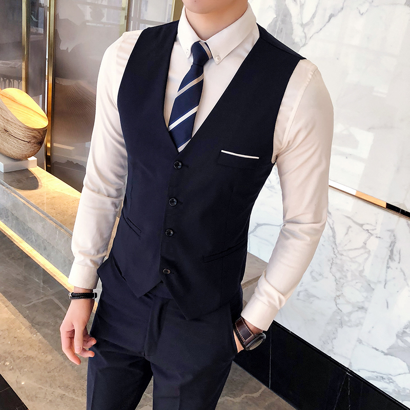 Anh em ăn mặc phù hợp với bộ vest vest ba mảnh nam mùa thu mỏng phù hợp với đám cưới quần áo sinh viên áo sơ mi nam