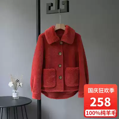 100% Full Wool Granules Cashmere Coat Women Composite Leather Short Small Haining Fur Coat