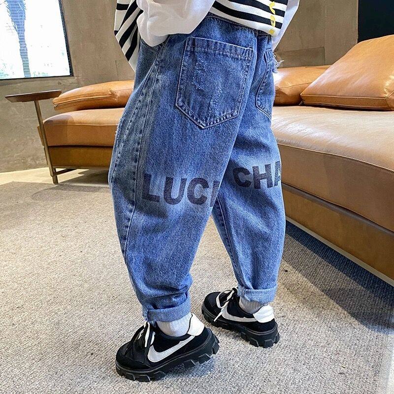 Boy jeans Spring and autumn style 2022 new children pants thin panty wave handsome boy pants with trendy little boy trousers