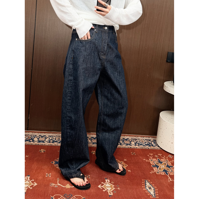 Marryher Crisp and Colorfast Deep Indigo Raw Denim Pants with Elastic Waist, Hard Shell Raw Denim from Okayama, Women's Jeans