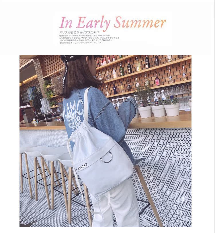 Phiên bản tiếng Hàn mới của túi bó DrawString ba lô nữ vải sinh viên mini dễ thương văn học hoang dã nhỏ ba lô balo thời trang