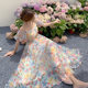 Pure desire style French sexy backless one-shoulder puff sleeve floral suspender dress female summer seaside holiday dress