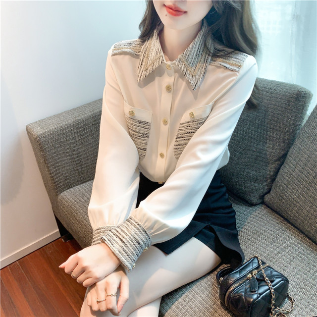 Early spring small fragrance shirt women's spring clothing 2023 new foreign style top design sense niche chic shirt