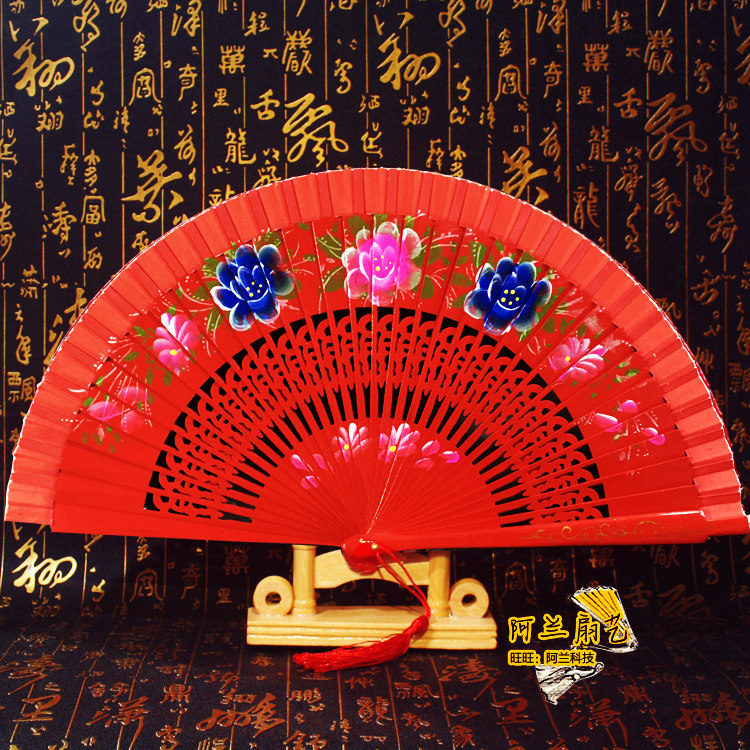 Red dancing fan bifacial pattern Spanish wood fan dance fan Qipao Walk Show Fan Tie Wedding Celebration Red Fan