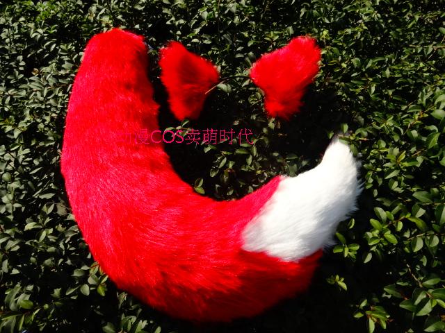 Anime Cos stage show red fox fire fox fox beauty red and white slammed plush tail ears