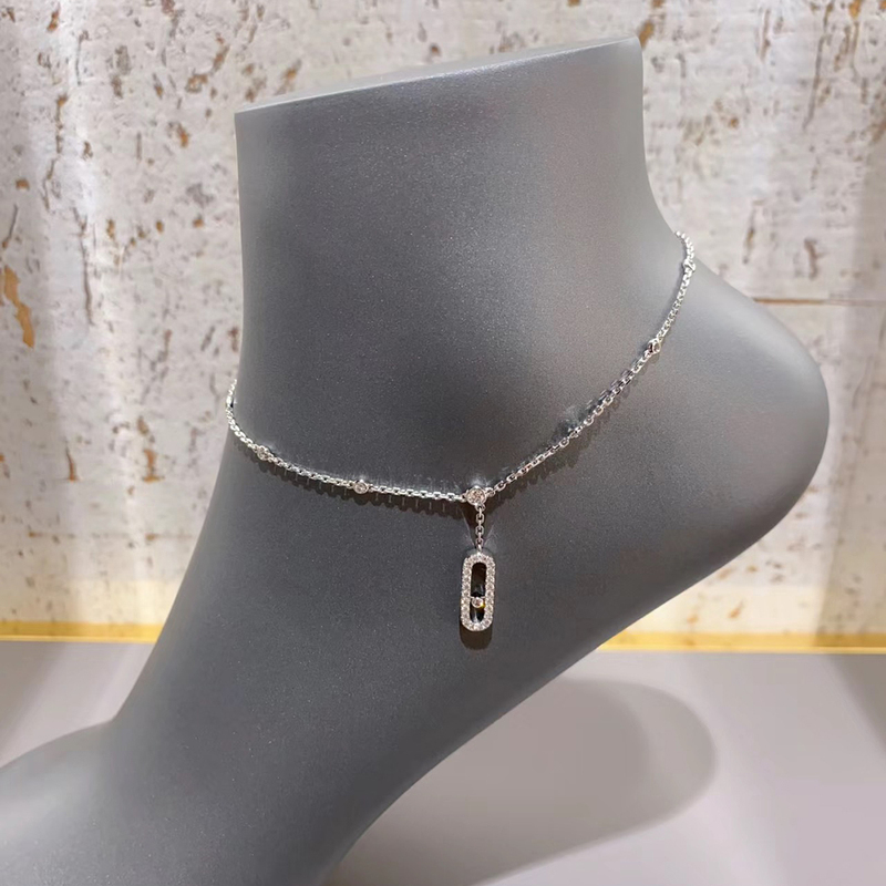 Sliding Diamond Dynamic Anklet for Women, Summer 925 Sterling Silver Thick Plated with 18K Gold, Trendy High-End Anklet, Luxury Jewelry Sliding Diamond Dynamic Anklet for Women, Summer 925 Sterling Silver Thick Plated with 18K Gold, Trendy High-End Anklet, Luxury Jewelry