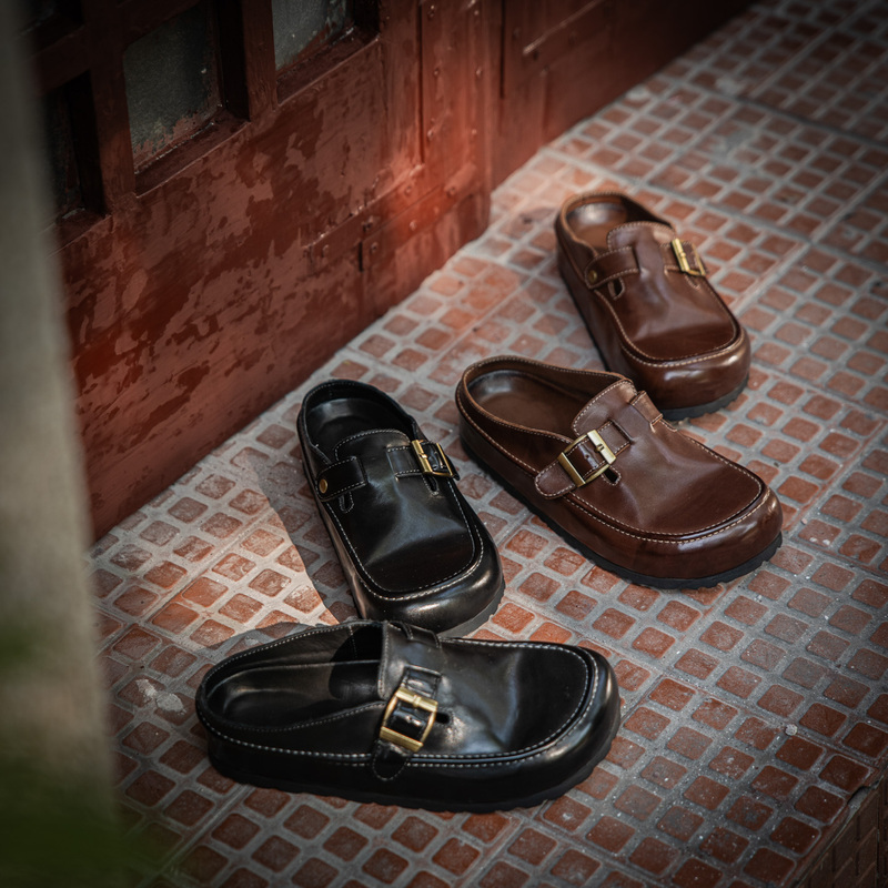 Bay Area Laotian Genuine Leather Birkenstock-Style Women's Slip-On Mules with Metal Buckle and Thick Soles, Versatile Bay Area Laotian Genuine Leather Birkenstock-Style Women's Slip-On Mules with Metal Buckle and Thick Soles, Versatile