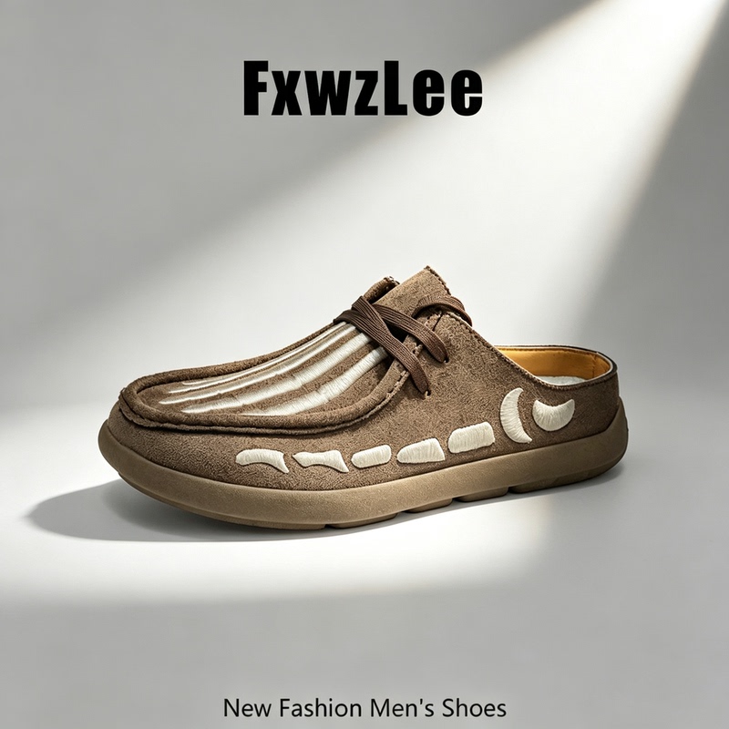 【Urban Fashion】Fxwzlee2026 Summer Niche Claw Mark Embroidery Birkenstock Shoes Men's Kangaroo Shoes Half-Slipper