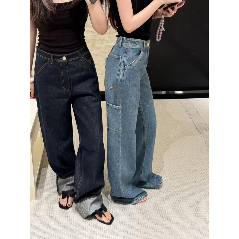 2026 Early Autumn Slimming and Leg-Lengthening Denim Jeans with Utility Pockets, Straight-Leg Pants for Women, Versatile Straight-Leg Pants