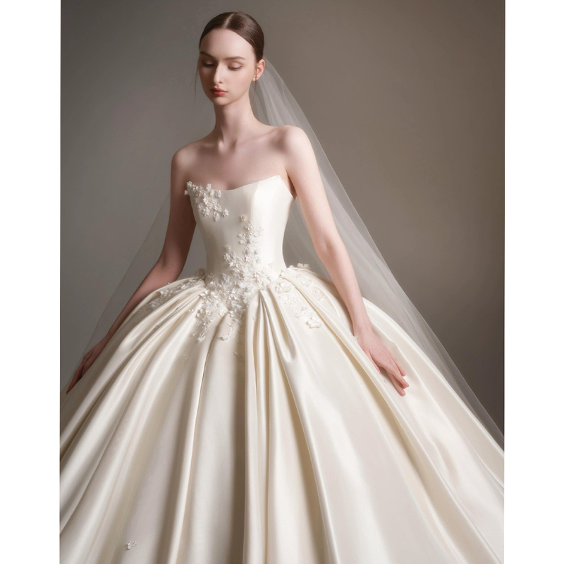 French-Style Vintage Satin Strapless Wedding Dress 2026 New Model for Petite Brides, High-Quality Main Wedding Dress, Elegant Going-Out Dress French-Style Vintage Satin Strapless Wedding Dress 2026 New Model for Petite Brides, High-Quality Main Wedding Dress, Elegant Going-Out Dress