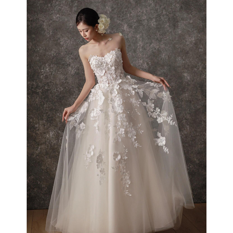 Strapless Light Wedding Dress 2026 New Style for Petite Brides, French Lace, Simple, Lightweight, Floor-Length, Summer Wedding Dress