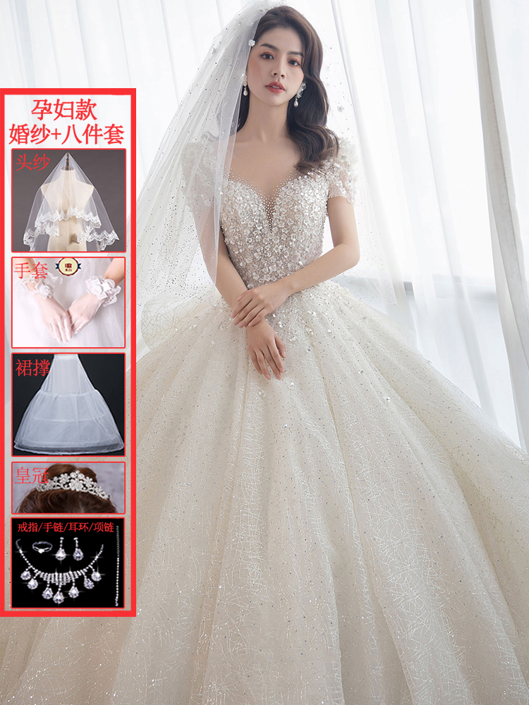  XXXL weighs about 140 catties+Pregnant women with white wedding dresses with eight sets   + $6.99 