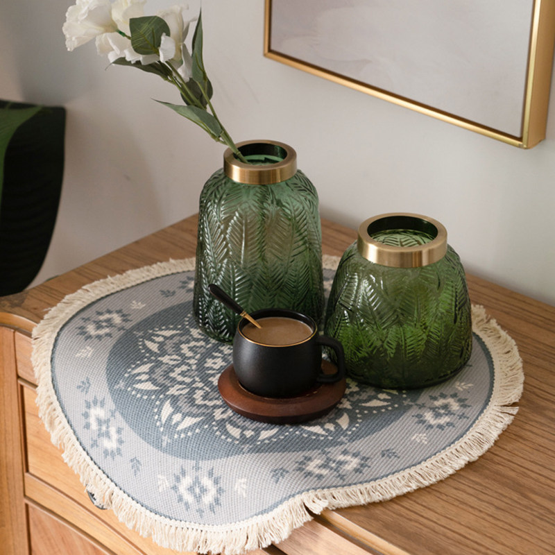 Retro mandala cotton linen tassel coaster table mat round coffee table mat thermal insulation non-slip pot mat photo decoration