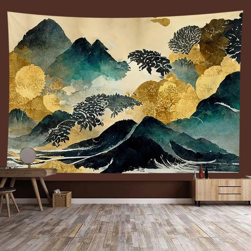 Ancient Style Landscape Painting Background Wall Decoration Hanging Cloth Bedroom Chinese Tapestry Wall Tapestry Art Living Room Sofa Canvas