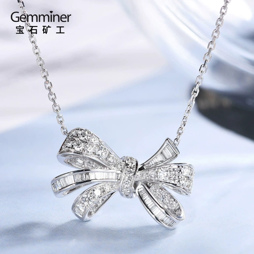 宝石矿工 Ожерелье с бантиком, платиновое обручальное кольцо, бриллиантовая подвеска, белое золото 18 карат