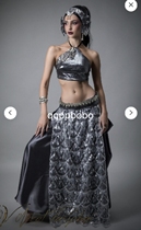Tribal fusion belly dance performance set 5-piece suit pants + waist chain + top + 1 flower + hip towel