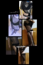 Mens and womens black Golden Flash net hole long short sleeve skirt top rectangular hip scarf set