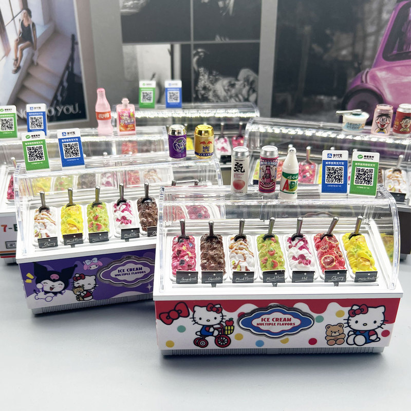 Children's Mini Ice Cream Shop with Light and Sound-Controlled Freezer, Immersive Pretend Play Food Toy, Dollhouse Model Children's Mini Ice Cream Shop with Light and Sound-Controlled Freezer, Immersive Pretend Play Food Toy, Dollhouse Model