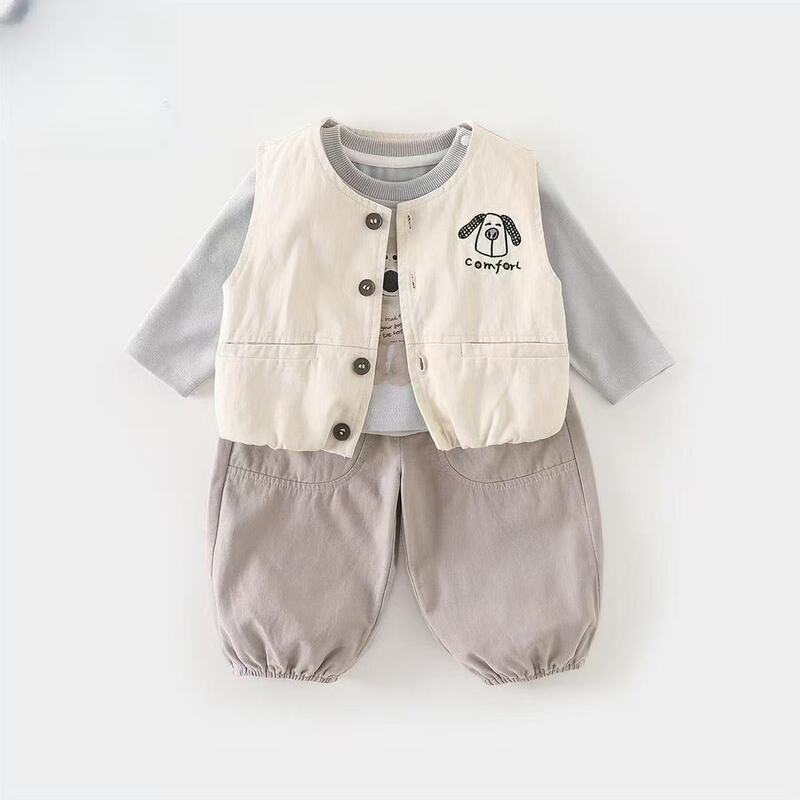 Boys' Autumn Outfit 2026 New Style Baby Boy Vest, Base Shirt, Pants, Autumn Infant Clothing Three-Piece Set