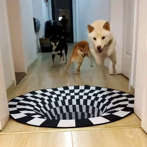 Собачья артефакт -артефакт головокружение ловушка ловушка 3D визуальная иллюзия черно -белая клетчатая эффект кошка Pet