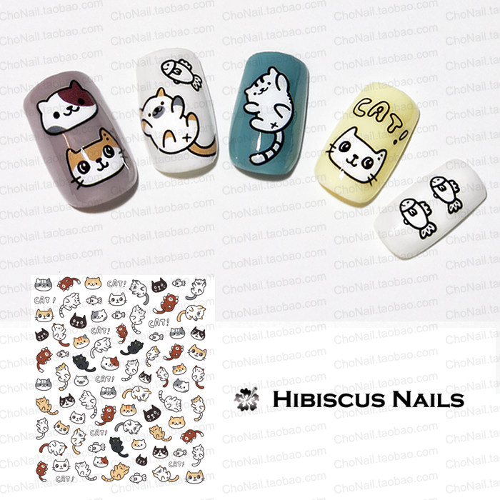 卡通美甲贴纸指甲贴纸美甲饰品指甲油胶贴纸美甲贴花指甲饰品小猫
