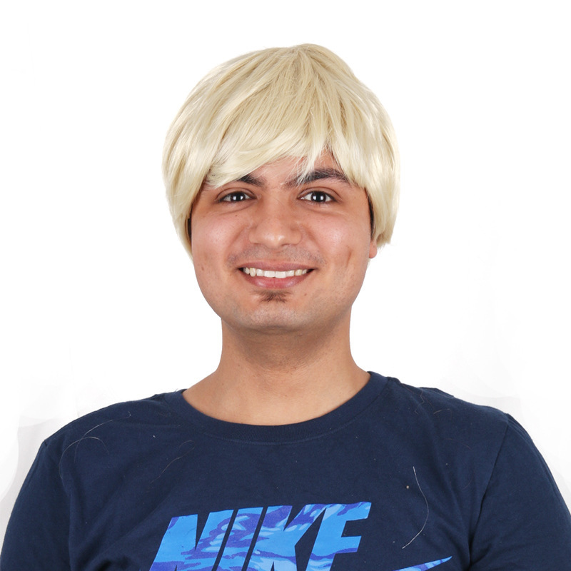 Wig for Men, Light Blonde Short Hair with Side Bangs, Performance Wig, European and American Style Wig