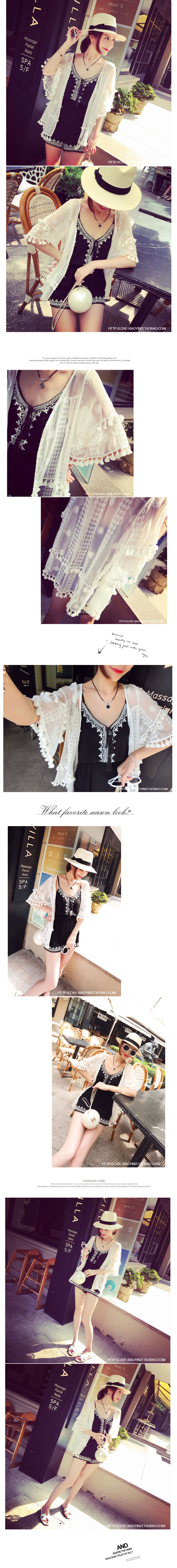 Bãi biển mùa hè kem chống nắng áo sơ mi nữ lỏng lẻo màu hoang dã tua khăn choàng voan ren cardigan áo khoác mỏng áo sơ mi voan