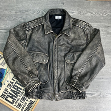 Vintage Hong Kong style dad style heavy war damage washed, ground white, distressed cowhide loose jacket, men's genuine leather jacket