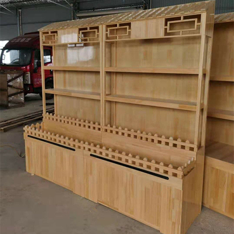 Supermarket custom-made solid wood egg rack hollow mobile boutique cabinet grain and oil cabinet bulk grains trapezoidal dried fruit cabinet