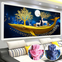 Cross embroidered 2021 new line embroidered elk deer hair chaesel fortune tree strokes money tree living room bedroom modern atmosphere